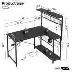 Bestier 42 inch Gaming Desk with LED Lights & Power Outlet, Reversible L Shaped Computer Desk with Hutch & Storage Shelves,