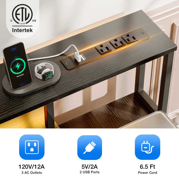 55 Inch Reversible Gaming Desk with Power Outlets and LED Light, Office Desk with File Cabinet & Drawer, Computer Desk with