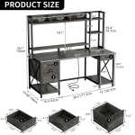 Dextrus 59.1"Computer Desk with Power Outlets & Hutch, Office Desk with Storage Shelves & Drawers with Lock, Gaming Desk with
