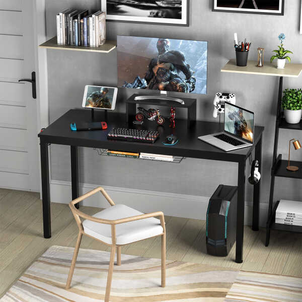 Costway 55 inch Gaming Desk Racing Style Computer Desk with Cup Holder & Headphone Hook