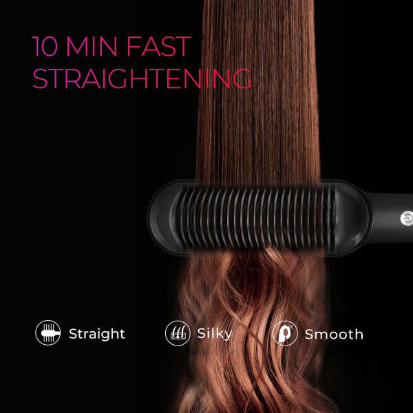 TYMO Ring Hair Straightener Brush, Flat Iron Comb, 5 Temp Settings & 20s Fast Heating, Dual Voltage, Gold