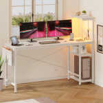 Bestier 61" Reversible Gaming Desk with PC Shelf Computer Desk with LED Light Carbon Fiber