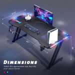 HLDIRECT 55 inch Gaming Desk with LED, Ergonomic PC Table with Cup Holder&Headphone Hook for Adults, Black