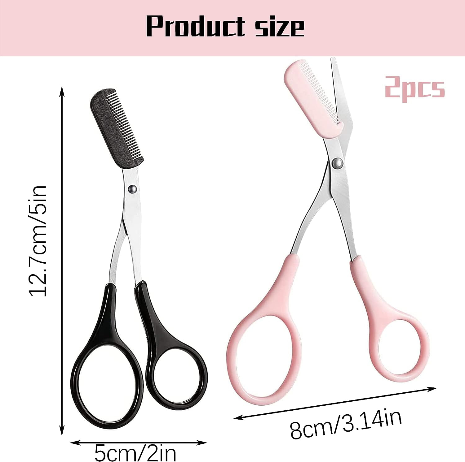 Eyebrow Scissors with Professional Stainless Steel Comb, Eye Trimmer Scissors with Mini Comb, Safety Design, Compact Size, for