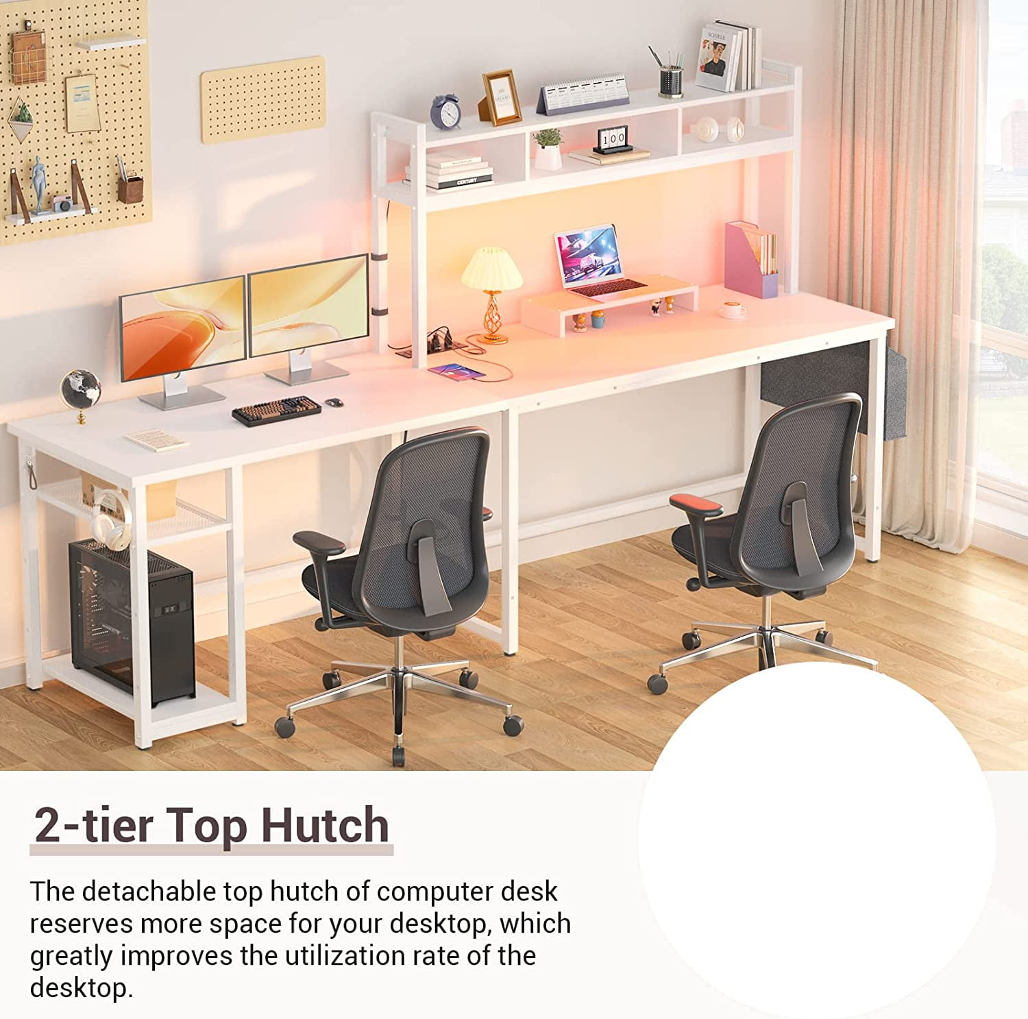 Homieasy L Shaped Desk with Power Outlet & USB Ports, 86.6'' Reversible L-Shaped Gaming Desk with Monitor Stand & LED Strip, 2