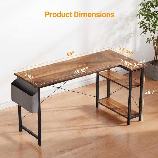 DESINO 40 Inch L-Shaped Computer Desk with Storage Shelves Home Office Corner Desk Study Writing Table, Black