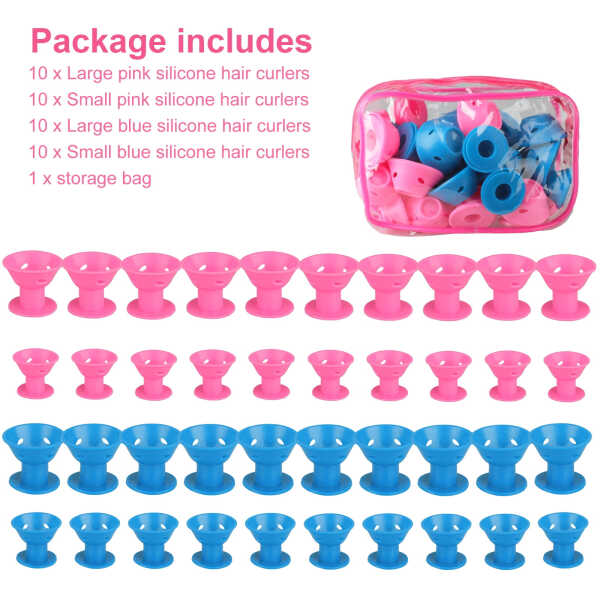 EEEkit 40pcs Magic Hair Rollers, Silicone Curlers Set, 20pcs Large and 20pcs Small, DIY Curling Hairstyle Tools