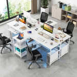 2-Person Reversible Computer Desk Long Office Desk with LED Lights