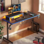 Bestier 42" Gaming Desk PC Computer Office Gamer Table Desk with LED Lights & Monitor Stand in Red