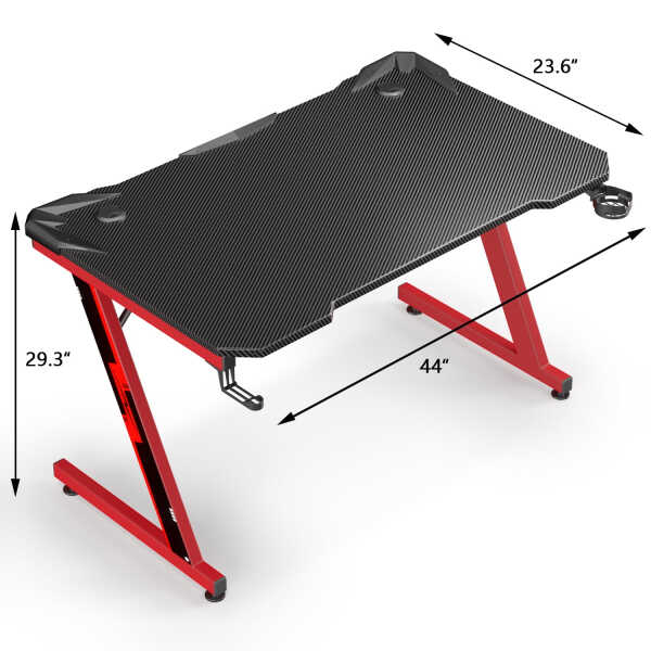 Homall 44 Inches Z-Shaped Gaming Desk Carbon Fiber Surface Desk with Cup Holder & Headphone Hook, Black