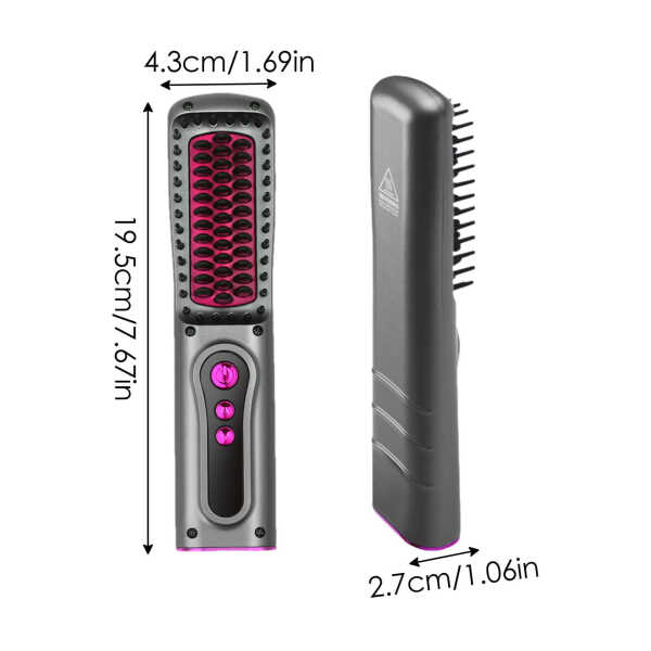 OHHSUN Cordless Hair Straightener Brush, Portable Negative Ion Hot Comb with USB Rechargeable Feature Fast Heating 3 Temp