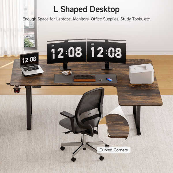 63x43 Inches L Shaped Standing Desk, Electric L Stand Up Desk with 4 Legs, Adjustable Height from 28-46 Inches for Home and