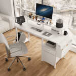 Furnibear Computer Desk with Drawer and Power Outlets, 47" Office Desk with 2 Monitor Stands and Fabric File Cabinet for Home