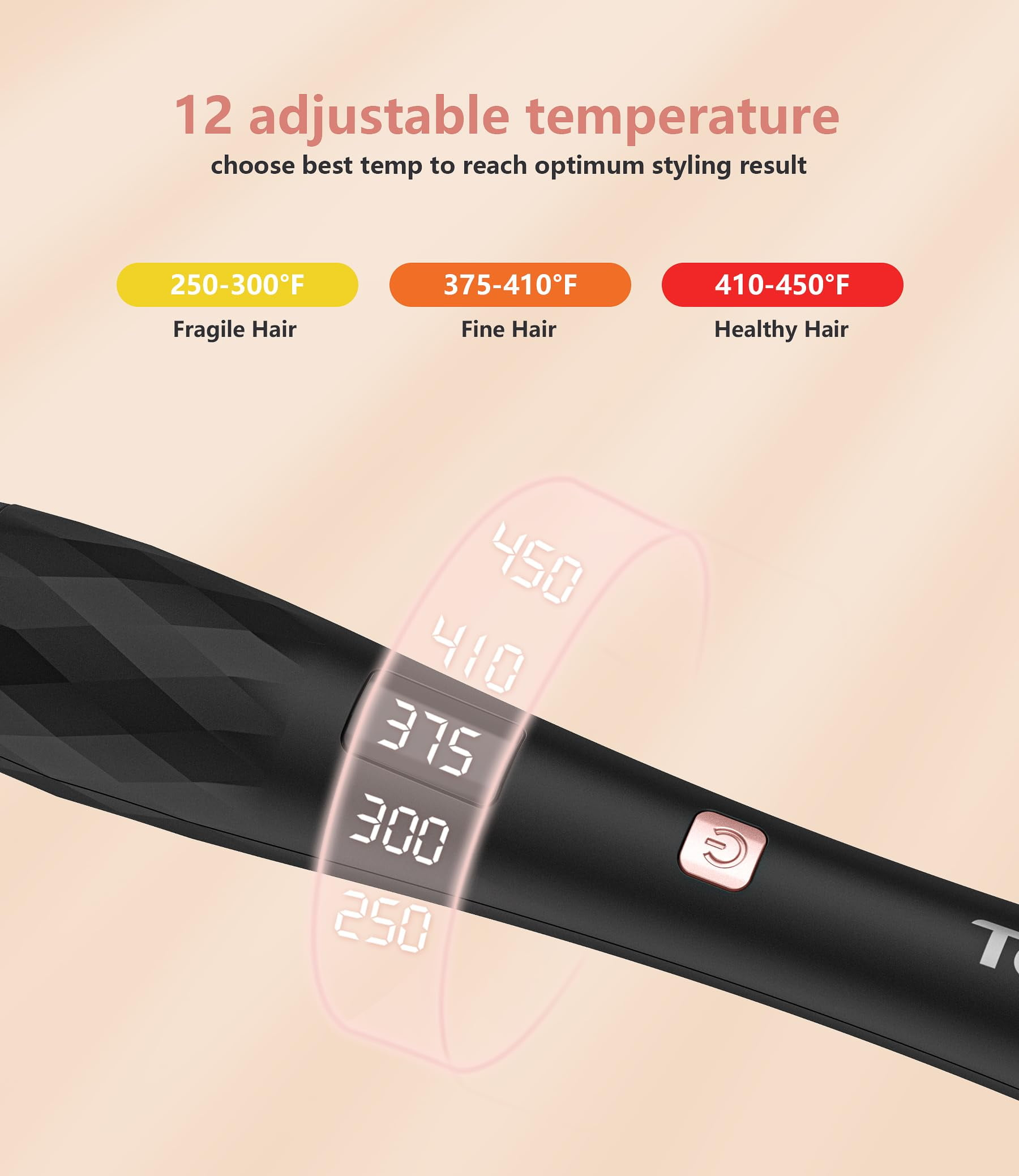 Terviiix Small Barrel Curling Wand, 3/8" Thin Curling Iron with Adjustable Heating, Black