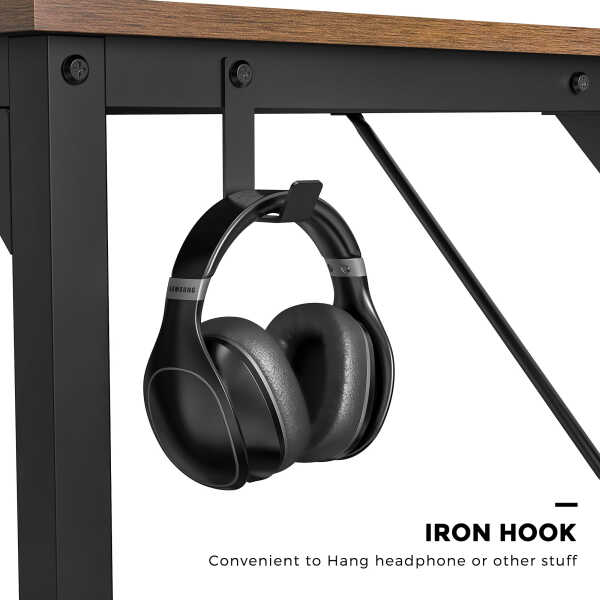 CONCETTA Computer Desk, 31 Inch with Storage Bag and Iron Hooks for Home, Office, Black