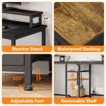 GIKPAL L Shaped Computer Desk, Reversible Gaming Desk with Drawers, Corner Desk with Storage Shelves & Monitor Stand, Home