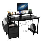 Furnibear Computer Desk with Drawer and Power Outlets, 47" Office Desk with 2 Monitor Stands and Fabric File Cabinet for Home