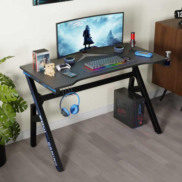 BestOffice Home Office Desk with Cup Holder and Headphone Hook, Blue