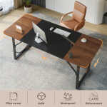 Pinmoco 63" Executive Desk, Lager Writing Desk with Metal Frame, Home and Office, Black with Walnut