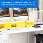Dextrus 59.1"Computer Desk with Power Outlets & Hutch, Office Desk with Storage Shelves & Drawers with Lock, Gaming Desk with