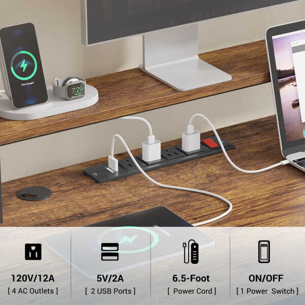 L Shaped Desk with Power Outlet and LED Lights, Corner Computer Desk with File Drawer for Home Office, Gaming Desk, Rustic Brown
