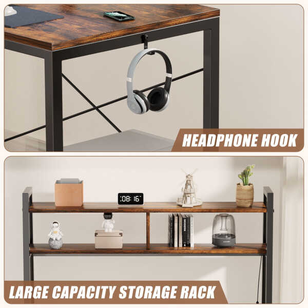 Flyicty 55'' L Shaped Gaming Desk, Ergonomic Corner Desk with Monitor Stand, Computer Desk for Home Office Study Writing