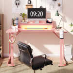 Bestier 51 inch Gaming Desk with LED Lights, U-Shaped Computer Desk with Monitor Stand, Hooks and Cup Holder, Home Office Desk,