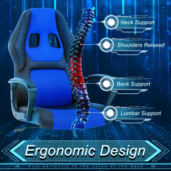 YRLLENSDAN Gaming Collection Z-Shaped Desk with Headphone Hook and Adjustable Feet, Blue