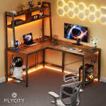 Flyicty 55'' L Shaped Gaming Desk, Ergonomic Corner Desk with Monitor Stand, Computer Desk for Home Office Study Writing