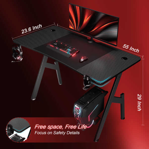HLDIRECT 47 inch Gaming Desk, Ergonomic Gamer Table, Computer Table, Pc Workstation