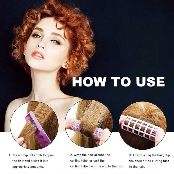 NOGIS 50 Pieces Plastic Hair Rollers Curlers Snap on Rollers Self Grip Rollers with Steel Pintail Comb, Hairdressing No Heat