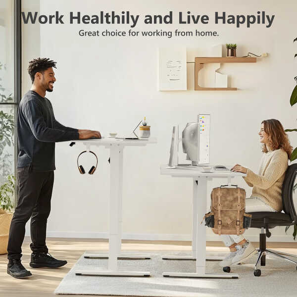 VVENACE Electric Standing Desk Height Adjustable Desk 48 x 24 inch 4 Memory Height Stand up Desk for Home Office, White