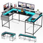 Towallmark Reversible 79" U Shaped Gaming Desk Office Corner Computer PC Home Desk With LED Light Strip Power Outlet Monitor