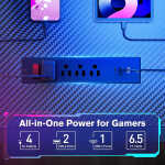 Upgo 55" Gaming Desk with Adjustable Storage Rack & LED Lights, Power Outlets for Adult and Teen
