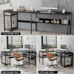 Homieasy Reversible L Shaped Desk with Magic Power Outlets and USB Charging Ports, Sturdy Corner Computer Desk with Storage