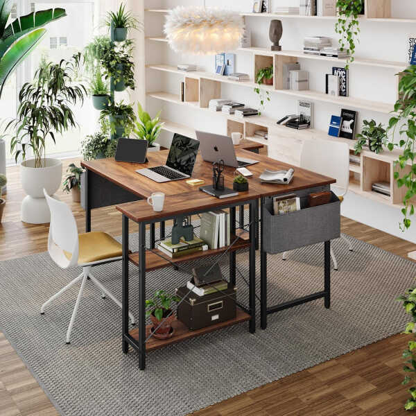 DESINO 40 Inch L-Shaped Computer Desk with Storage Shelves Home Office Corner Desk Study Writing Table, Black