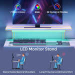 Pinmoco 42" Reversible L-Shaped Gaming Desk with Monitor Stand, LED Lights& Headset Hooks, Home Office, Carbon Fiber Black