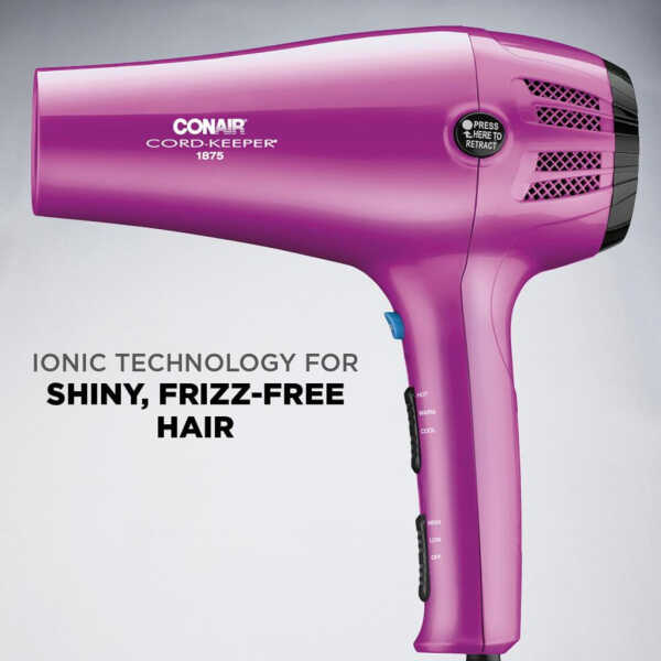 Conair 1875 Watt Cord-Keeper Hair Dryer with Ionic Conditioning, Pink