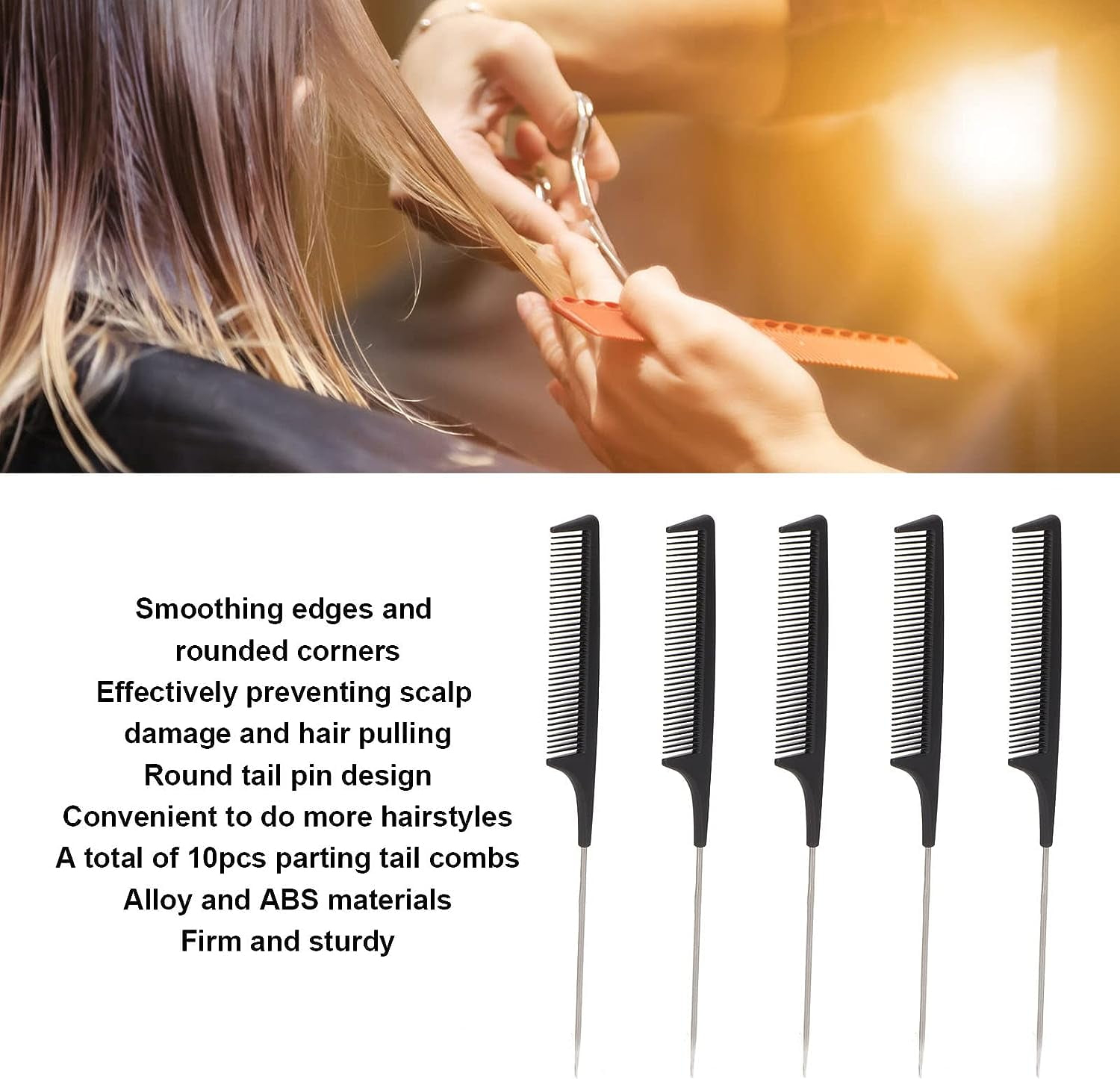 Hair Parting Combs, 10pcs Rat Tail Combs Fine Teeth Smoothing Rounded Surfaces Pointed Hair Parting Combs