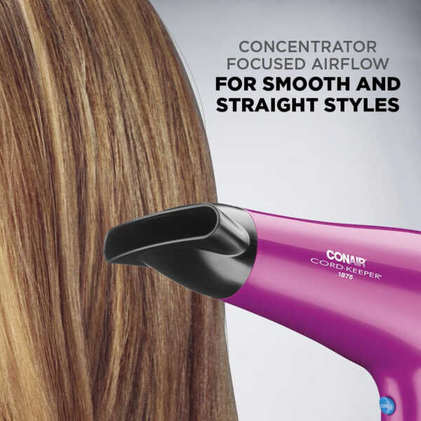 Conair 1875 Watt Cord-Keeper Hair Dryer with Ionic Conditioning, Pink