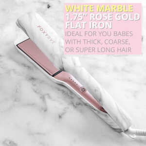 FoxyBae White Marble Rose Gold Flat Iron - Ceramic Tourmaline Technology - Hair Straightener with Negative Ions - Straightens &