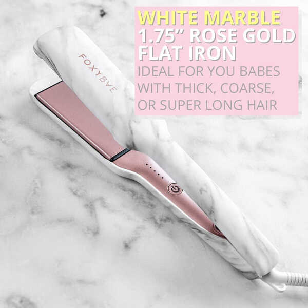 FoxyBae White Marble Rose Gold Flat Iron - Ceramic Tourmaline Technology - Hair Straightener with Negative Ions - Straightens &