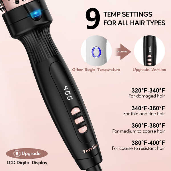 Terviiix 1.5" Thermal Brush, Ceramic Tourmaline Ionic Hair Curling Wand