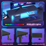Bestier 42" Gaming Desk PC Computer Office Gamer Table Desk with LED Lights & Monitor Stand in Red