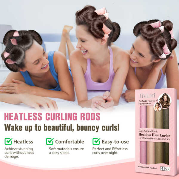 Tivlon Heatless Hair Curls, Heatless Curling Rods, No Heat - No Perm - No Damage to Hair - Overnight Curls Blowout, Heat Free
