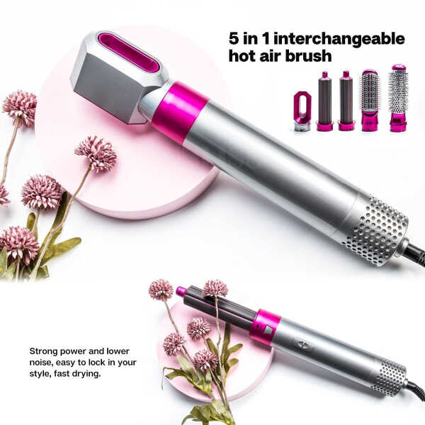 5-in-1 Electric Hair Dryer Brush - Negative Hair Styler with Detachable Brush Heads - Blow Dryer Brush for Straightening and