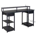 Ktaxon Gaming Desk with 2 Power Outlets&USB, Computer Desk with 15 Adjustable Light, Study Writing Table with Large Desktop, for