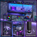 Bestier 71.5 inch Gaming Desk with LED Lights & Power Outlet, L Shaped Computer Desk with Hutch & Adjustable Shelves, Pink 3D