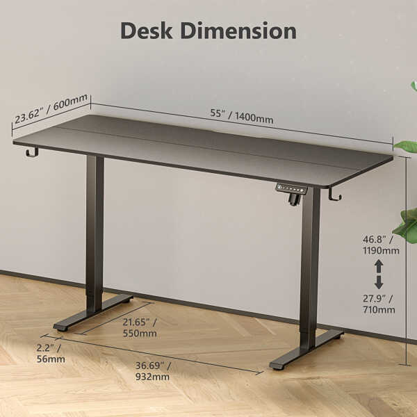 VVENACE Electric Standing Desk Height Adjustable Desk 48 x 24 inch 4 Memory Height Stand up Desk for Home Office, White