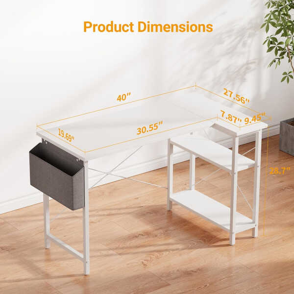 DESINO 40 Inch L-Shaped Computer Desk with Storage Shelves Home Office Corner Desk Study Writing Table, Black